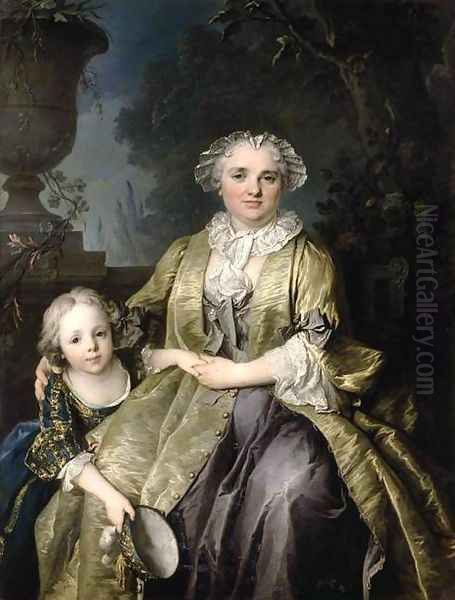 Portrait of a Lady and Her Daughter 1774 Oil Painting by Louis Tocque