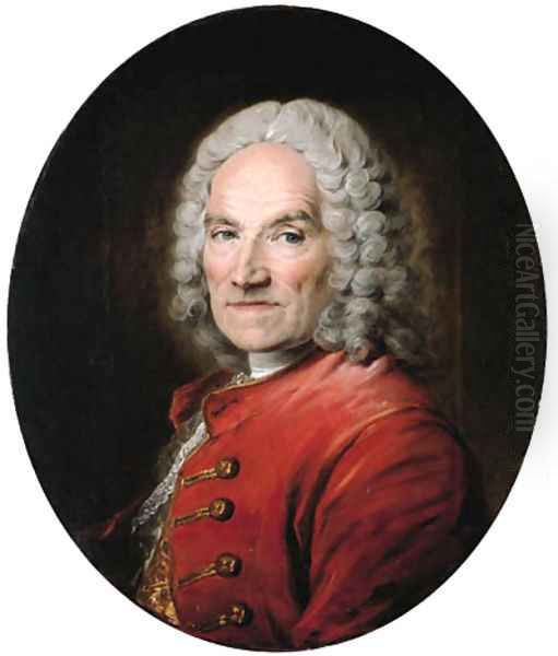 Portrait of the sculptor Jean-Louis Lemoyne (1665-1755), bust-length, in a red jacket Oil Painting by Louis Tocque