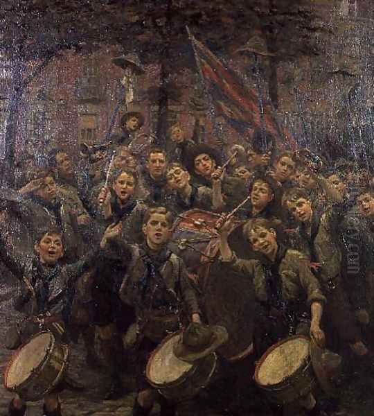 Cheering the Chief Scout, Dowry Square, Hotwells, 1913 Oil Painting by William Holt Yates Titcomb