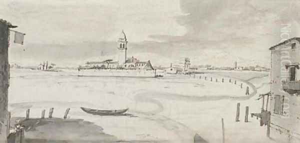 The Venetian Lagoon in winter looking towards the Isola Sant' Elena Oil Painting by Francesco Tironi