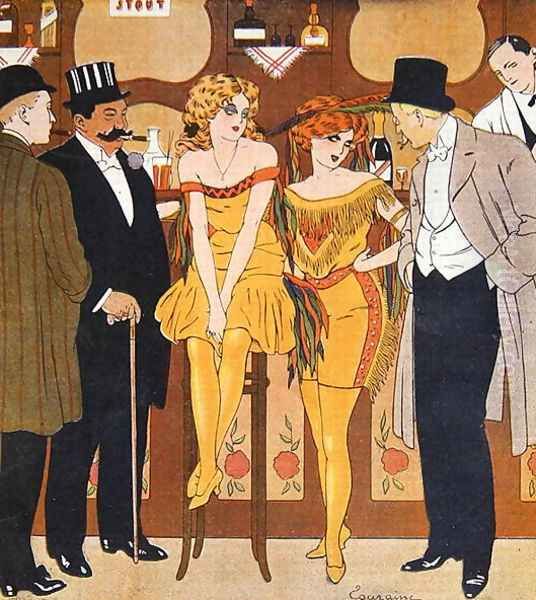 Caricature of prostitutes with their clients, from Le Rire, 1901 Oil Painting by Edouard Touraine