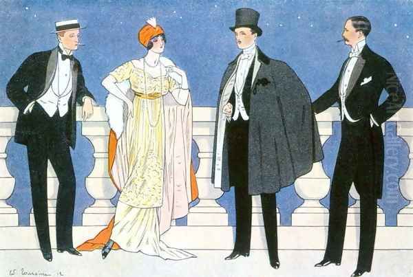 Elegant evening dress for men and women, illustration from LHomme Elegant 1912 Oil Painting by Edouard Touraine