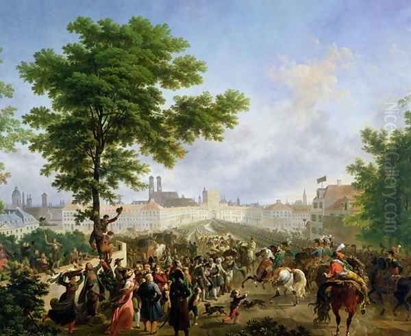 The Entry of Napoleon Bonaparte 1769-1821 and the French Army into Munich, 24th October 1805, 1808 Oil Painting by Nicolas Antoine Taunay