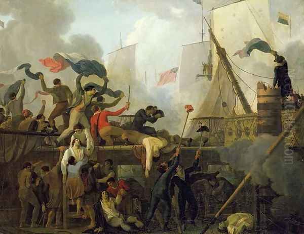 Heroism of the Crew of Le Vengeur du Peuple at the Battle of Ouessant, 1st June 1794 Oil Painting by Nicolas Antoine Taunay