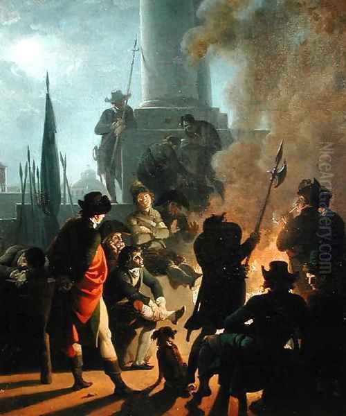 Revolutionary Scene- A Bivouac Oil Painting by Nicolas Antoine Taunay