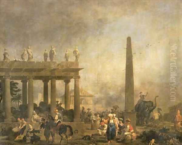 Figures among Ruins Oil Painting by Nicolas Antoine Taunay