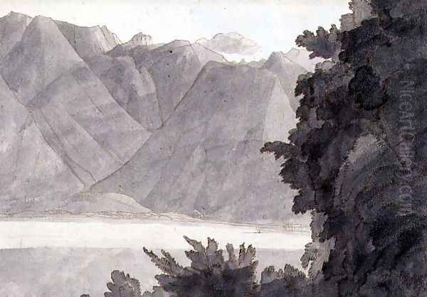 Head of Lake Geneva, pen & ink & wash on paper Oil Painting by Francis Towne