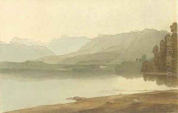 The head of Lake Windermere, Lake District Oil Painting by Francis Towne