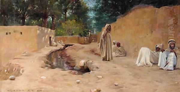 Figures resting in a dusty street Oil Painting by Charles James Theriat