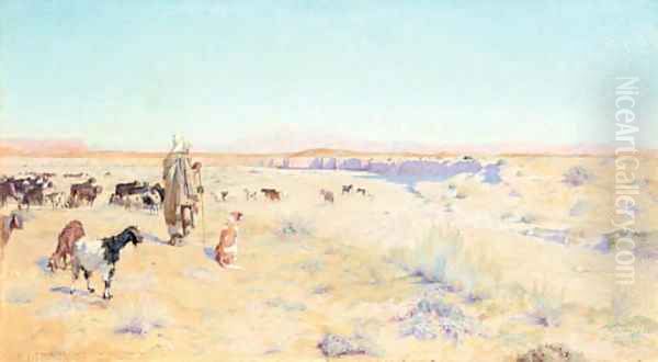 The goat herder, Biskra Oil Painting by Charles James Theriat