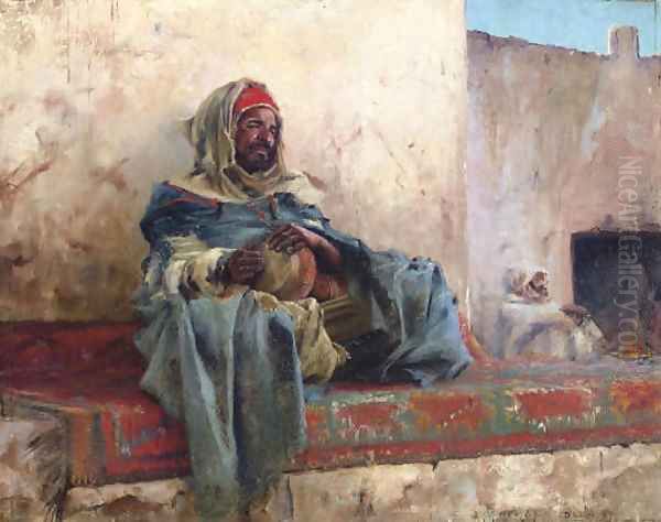 Playing the Derbakeh, Biskra Oil Painting by Charles James Theriat