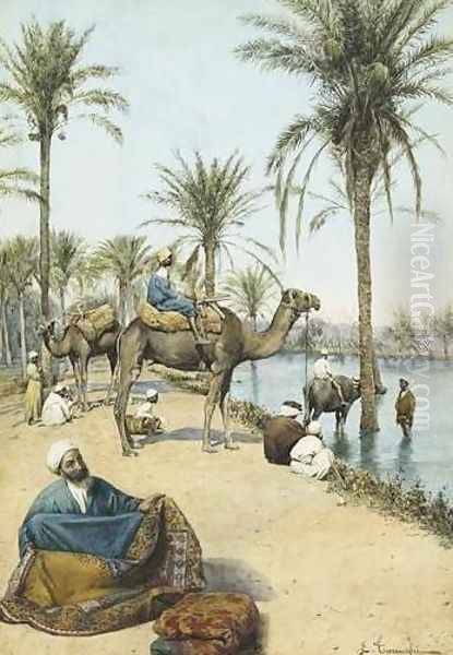 The Carpet Seller by the Nile (Le marchand de tapis au bord du Nil) Oil Painting by Enrico Tarenghi