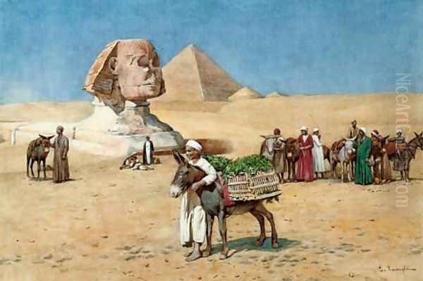 A vegetable seller before the Sphinx, Egypt Oil Painting by Enrico Tarenghi