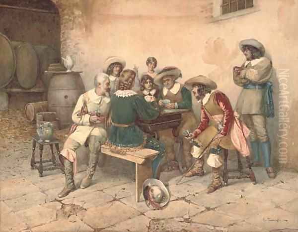 Playing cards in the tavern Oil Painting by Enrico Tarenghi