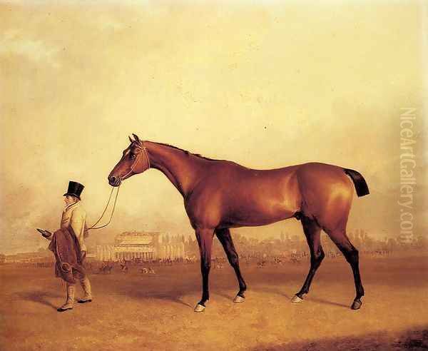 Emilius, Winner of the 1832 Derby, held by a Groom at Doncaster Oil Painting by William Tasker