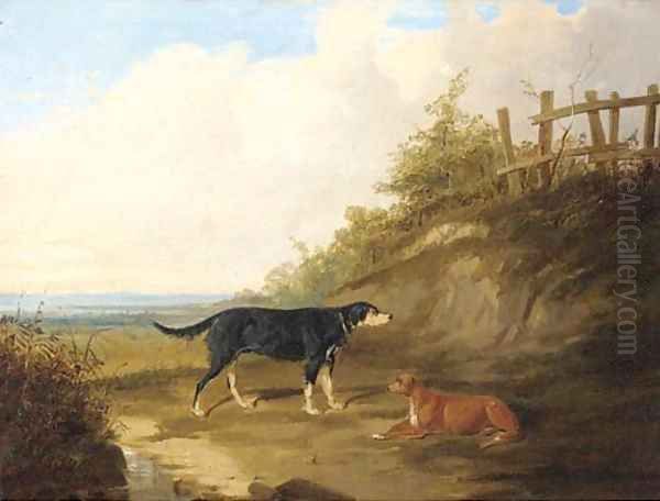 Dogs in an extensive landscape Oil Painting by William Tasker