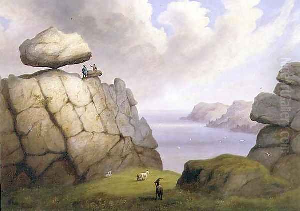 A Rocking Stone on a Coastal Cliff, 1833 Oil Painting by Richard Tongue