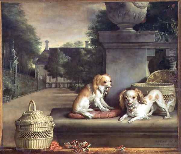 Two Dogs in a Park Oil Painting by Abraham van den Tempel