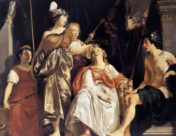 Minerva Crowns the Maid of Leiden 1650 Oil Painting by Abraham van den Tempel