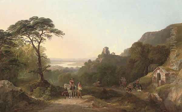 A hunting party in an extensive landscape Oil Painting by John F Tennant