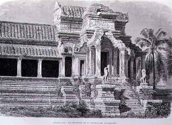 A Peristyle in the Gallery of Bas-Reliefs, Angkor Wat, engraved by Charles Laplante (d.1903) book illustration from A Journey of Exploration in Indo-China, pub. c.1873 Oil Painting by Therond, Emile Theodore