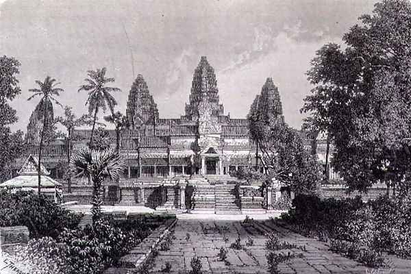 Main facade of Angkor Wat, book illustration from A Journey of Exploration in Indo-China, pub. c.1873 Oil Painting by Therond, Emile Theodore