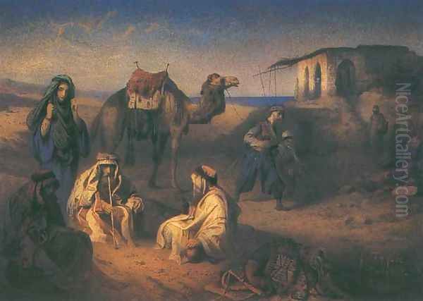 Bedouins Resting Near Deserted... Oil Painting by Franciszek Tepa (Teppa)