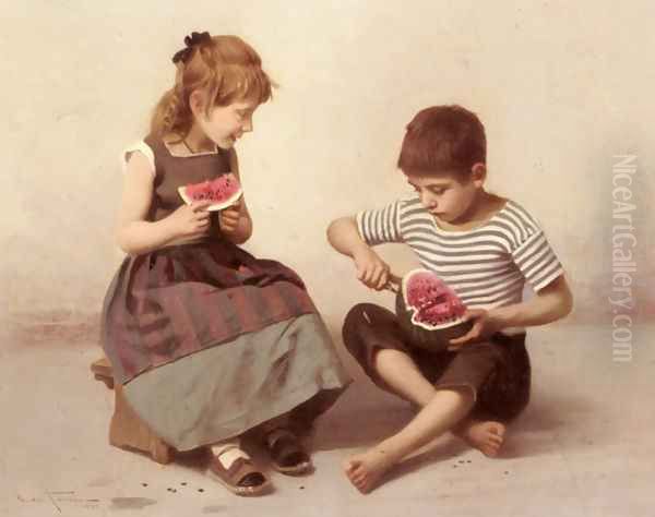 Merenda In Estate ('Such A Nice Watermelon!') Oil Painting by Giulio Del Torre