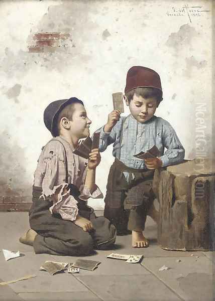 A game of cards Oil Painting by Giulio Del Torre