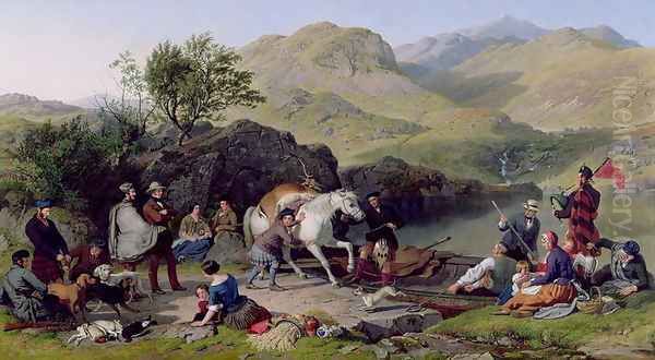 Crossing a Highland Loch, 1858 Oil Painting by Jacob Thompson