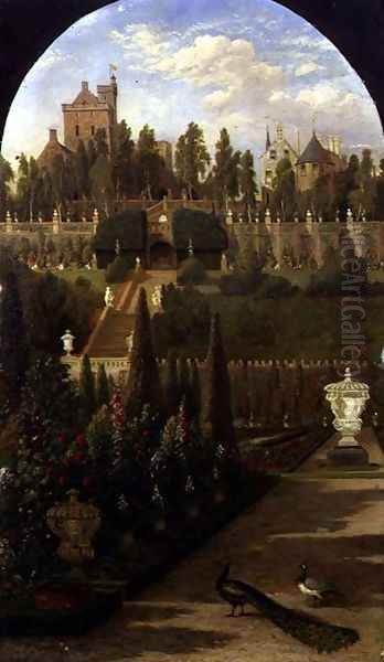 Drummond Castle, Perthshire, seen from the Gardens, 1847 Oil Painting by Jacob Thompson