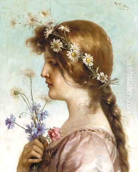 A spring maiden Oil Painting by Virgilio Tojetti