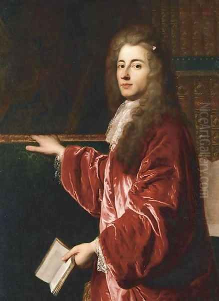 Portrait of H. Bernard de Roqueleyne, the Baron de Longepierre (1659-1721), three-quarter-length, in a red coat and white cravatte Oil Painting by Francois de Troy