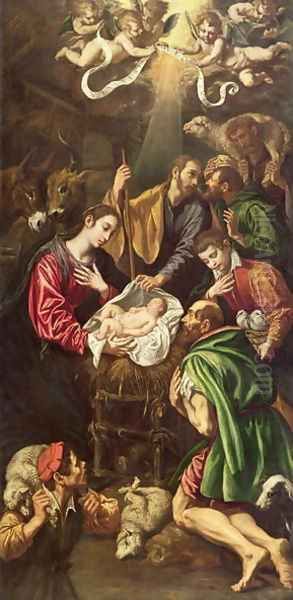 The Adoration of the Shepherds, c.1620 Oil Painting by Luis Tristan De Escamilla