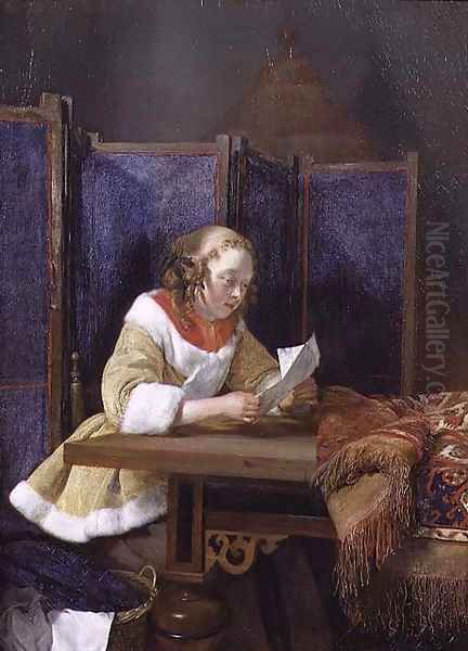 A Lady Reading a Letter early 1660s Oil Painting by Gerard Terborch