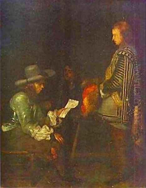 An Officer Reading A Letter 1657-58 Oil Painting by Gerard Terborch