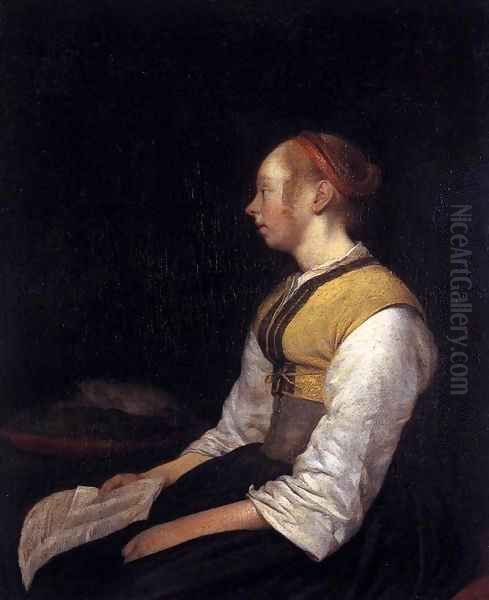 Seated Girl in Peasant Costume Oil Painting by Gerard Terborch