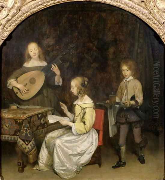 The Concert Singer and Theorbo Player Oil Painting by Gerard Terborch