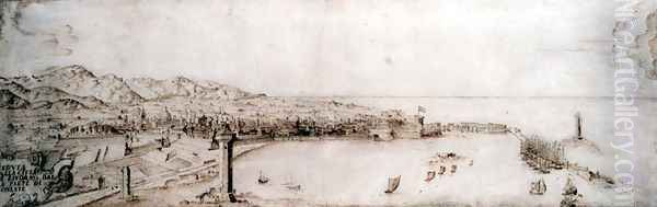 A Panoramic View of Livorno Oil Painting by Petrus Tola