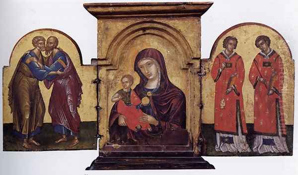 Triptych 1490s Oil Painting by Nikolaos Tsafouris