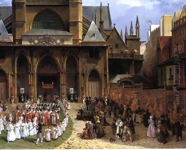 The Royal 'Fete-Dieu' Procession at St. Germain-l'Auxerrois Oil Painting by Lancelot Theodore Turpin De Crisse