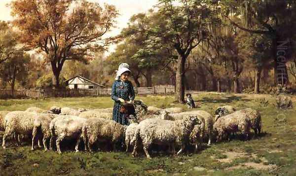 A Shepherdess Oil Painting by John Martin Tracy