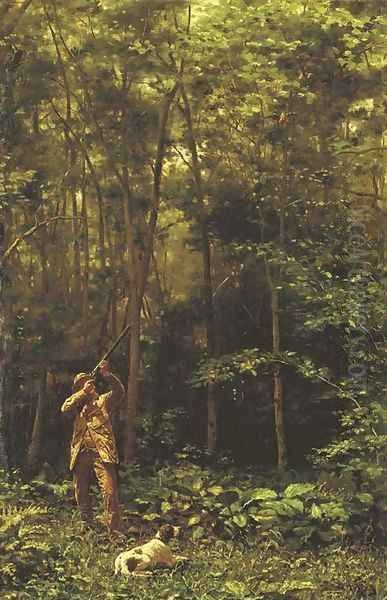 Woodcock Shooting in a wood Oil Painting by John Martin Tracy