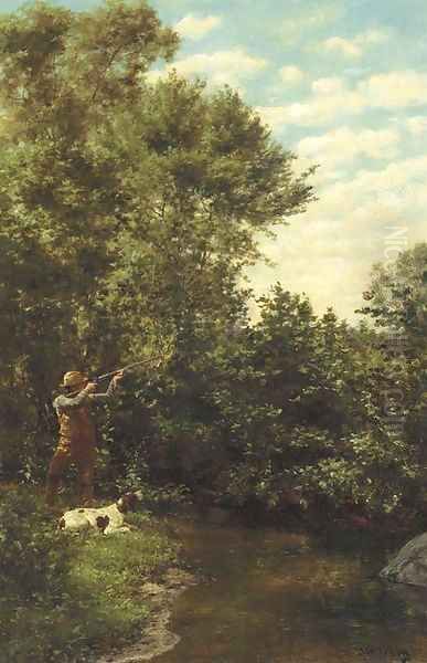 Woodcock Shooting over a stream Oil Painting by John Martin Tracy