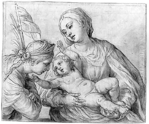 The Madonna and Child and a female Saint Oil Painting by Alessandro Turchi (Orbetto)