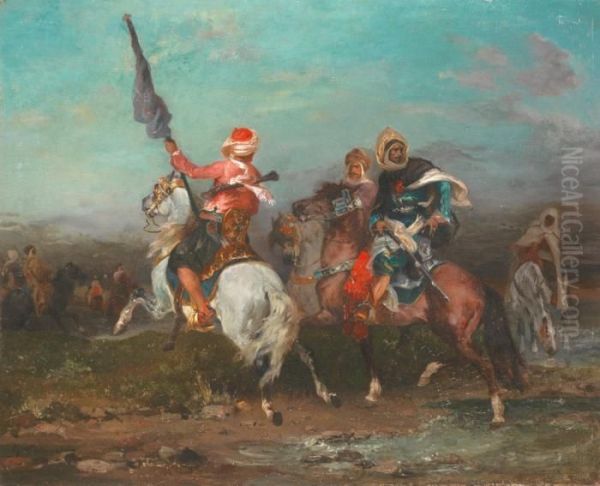 Porte Etendard Et Caids A Cheval Oil Painting by Georges Washington