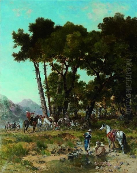 Setting Up Camp Oil Painting by Georges Washington