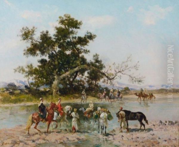 Le Passage De La Riviere Oil Painting by Georges Washington