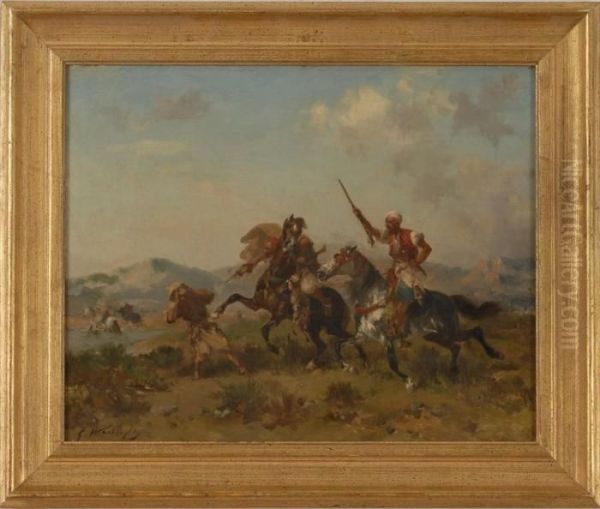 Arabs On Horseback Oil Painting by Georges Washington