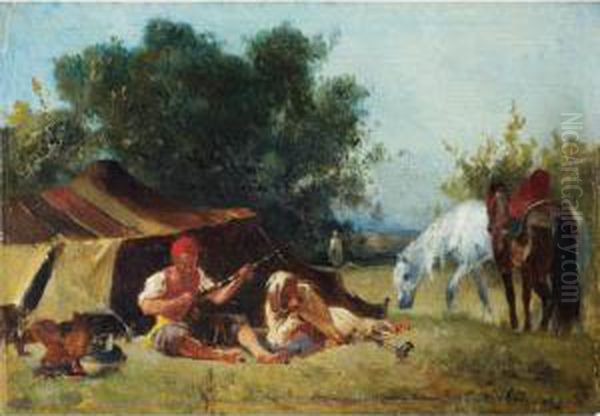 La Halte Des Chevaux Oil Painting by Georges Washington